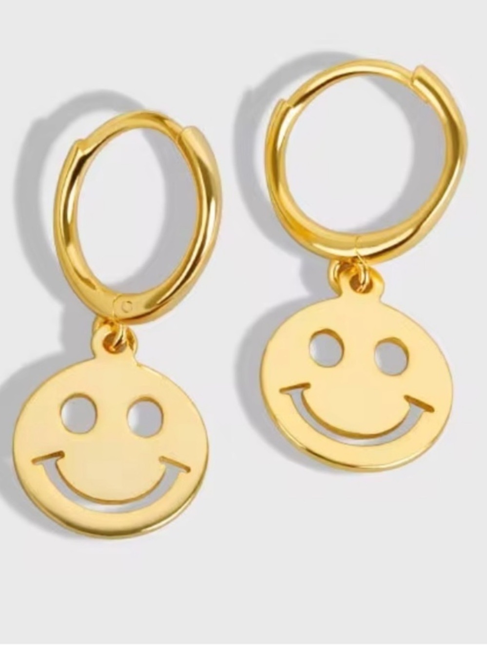 Gold Smiley Drop Hoop Earrings
